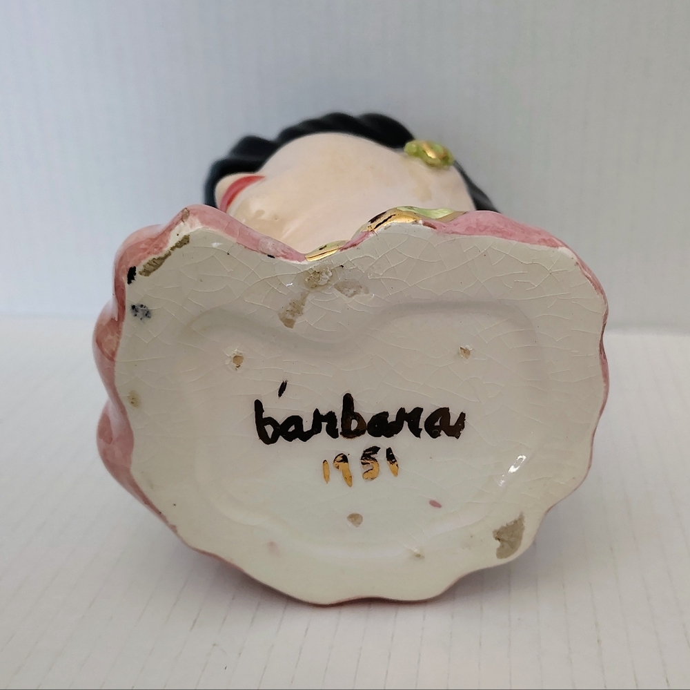 Lady Head Vase Hand Painted By "Barbara" in 1951 - Picture 6 of 7